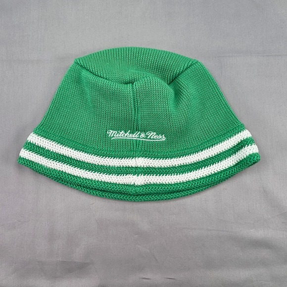 Mitchell & Ness Celtics Bucket Hat Knit Green White Striped Cotton Knucket Hat - Picture 2 of 4